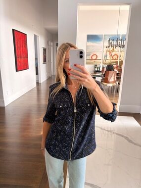 Michael Kors Navy Button-Front Shirt with Gold Speckle